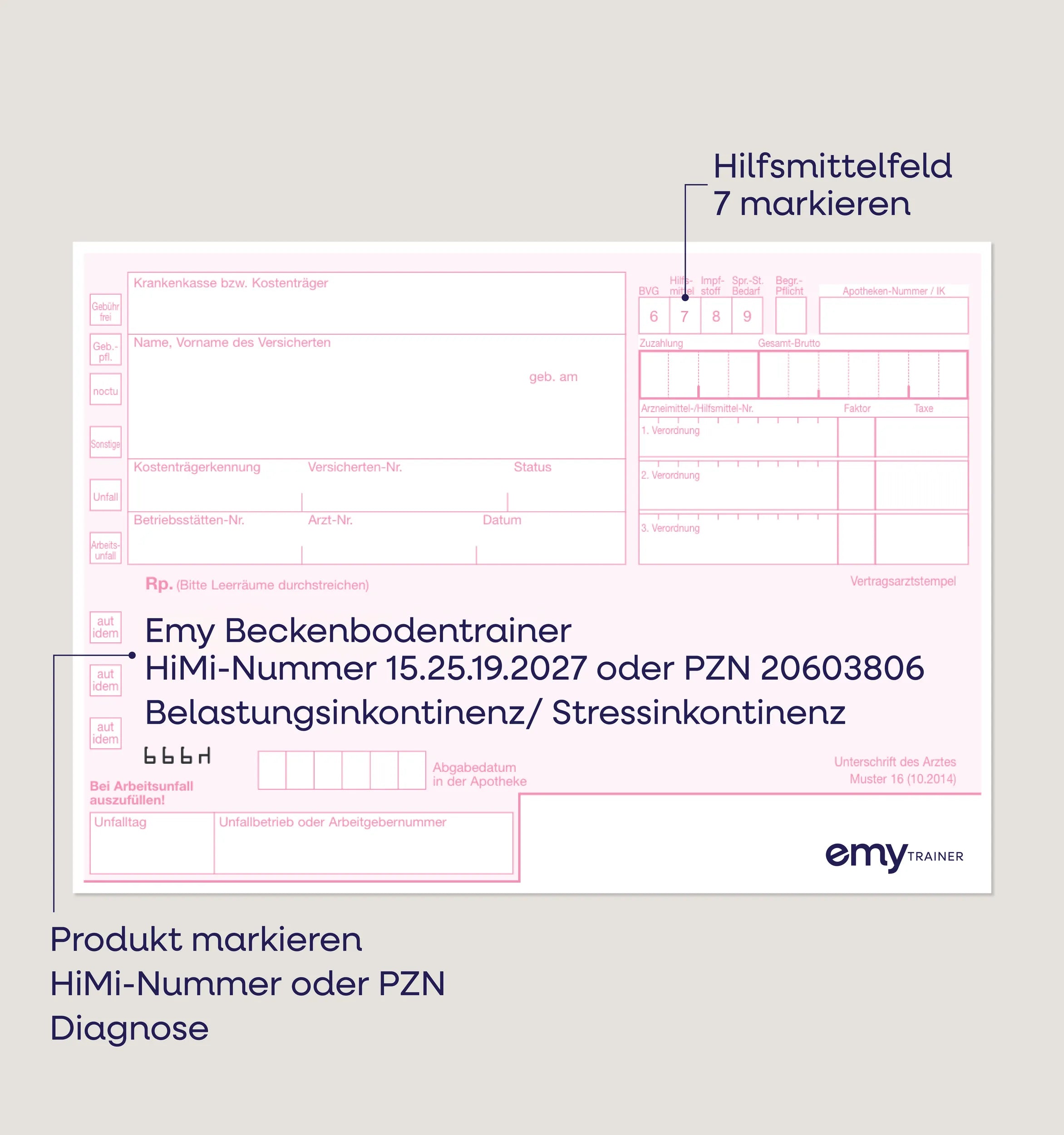 Modell eines medizinischen Rezepts für den Emy Trainer