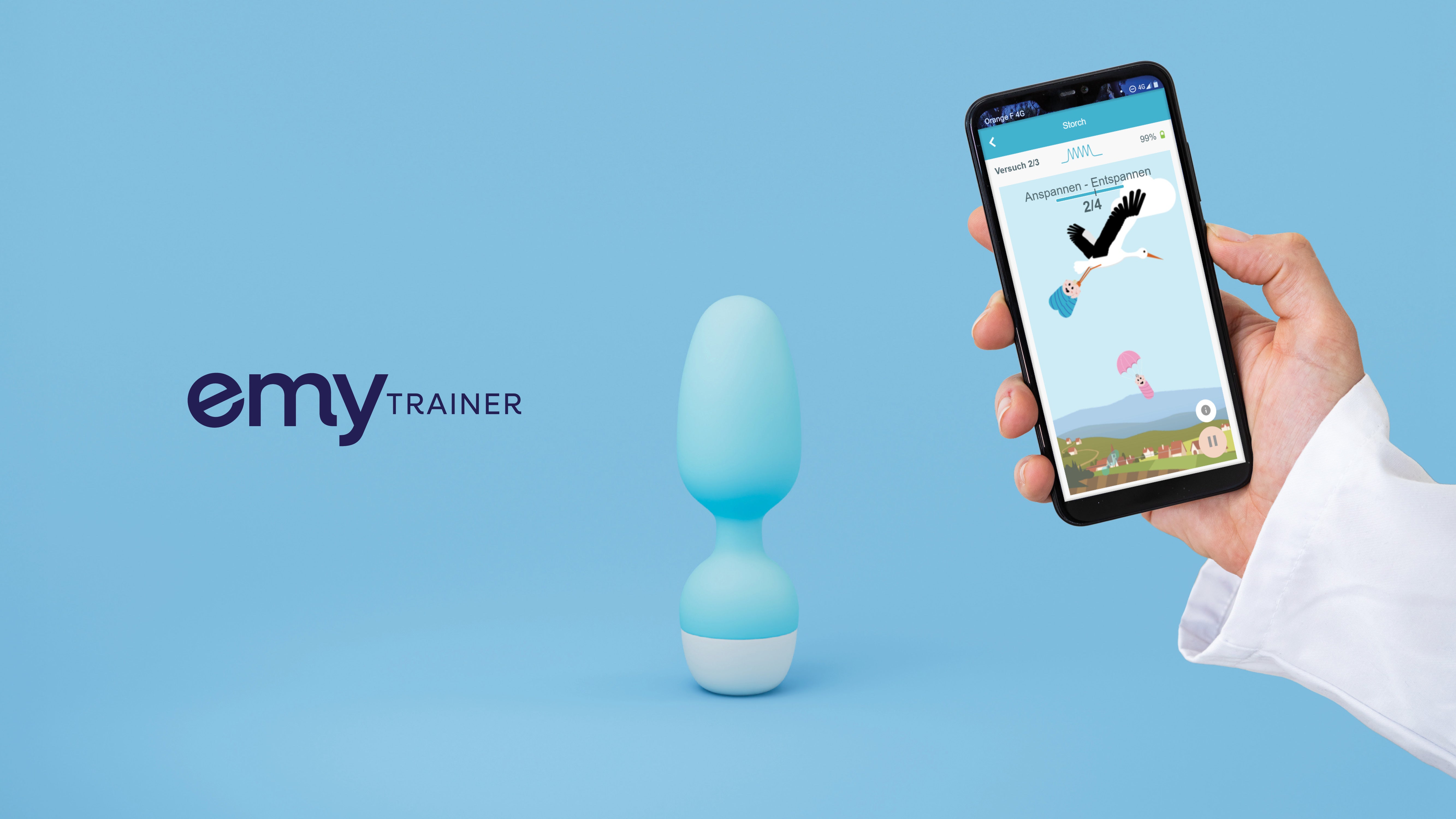 Vorschaubild zum Erklärvideo: Eine Frau erfährt Schritt für Schritt, wie die Kostenübernahme des Emy Beckenbodentrainers über die Krankenkasse abläuft.